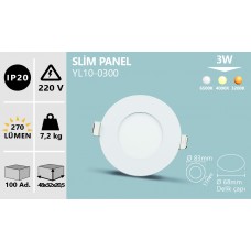 3W SIVA ALTI YUVARLAK SLIM LED PANEL BEYAZ GÜNIŞIĞI ILIK BEYAZ
